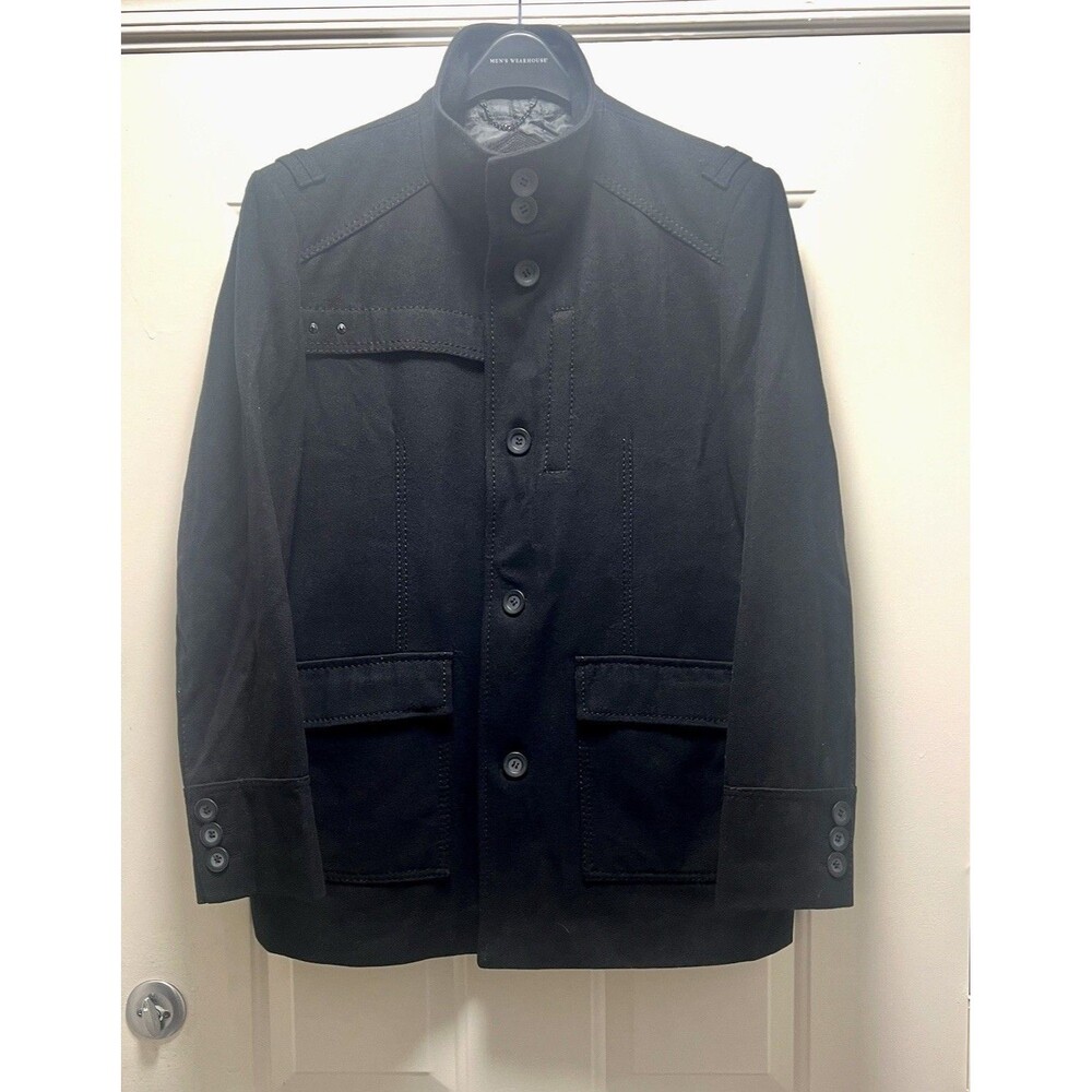 Black Rivet Men’s Peacoat Wool Blend Single Button Coat Sz L Black Military-Core